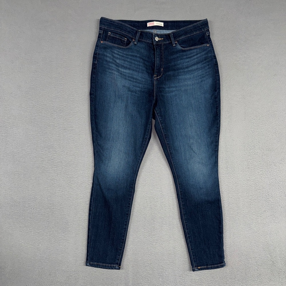 Signature Levi Jeans Womens 16 Short Blue High Rise Skinny Ankle Stretch Denim